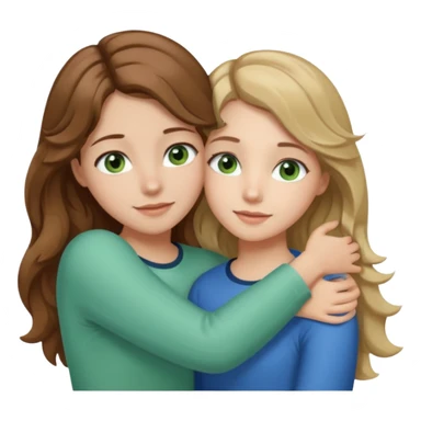 make me and my best friend togheter i have shoulder-lenght brown hair and light brown eyes and she has really long wavy hair blonde/brown hair and green/blue eyes we are hugging or taking a selfie  sticker
