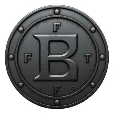 Minimal emoji, gothic metal coin made of black steel, engraved number f at the center, ancient industrial aesthetic, worn metal texture, no glow, no neon, flat emoji design, centered, transparent background sticker