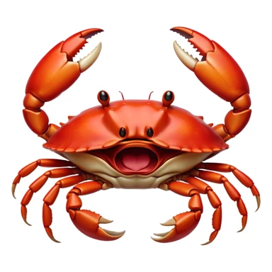 Cinematic Realistic Cute Yawning Crab Portrait Emoji, Head tilted slightly with a dramatic, wide-open yawn, showcasing a soft, textured red shell with a charming, naturally formed face and drooping features, rendered with realistic detail and warm, sandy light, high shine, relaxed yet expressive, styled with a dash of coastal charm, soft glowing outline, capturing the essence of a sleepy yet affectionate crab that appears ready to stretch out on the shore for a peaceful nap! sticker
