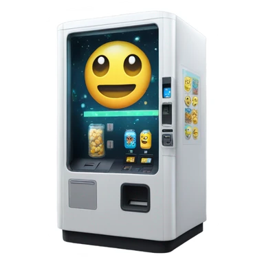 scifi vending machine, sci-fi concept machine, cute, isometric, pixel smiley face sticker