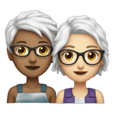 Couple of two girls one with white hair and other with short brown hair and glasses sticker