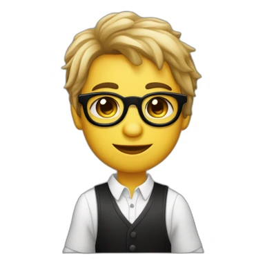 Niño de piel oscura con gafas cuadradas cabeza redonda pelo corto negro nariz grande labios grandes cejas pequeñas ojos marrones sticker