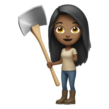 Beige Women with long dark hair light skin holding big shovel sticker