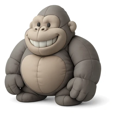 cartoon gorilla, wide smile with visible teeth, soft cushion style, no background sticker