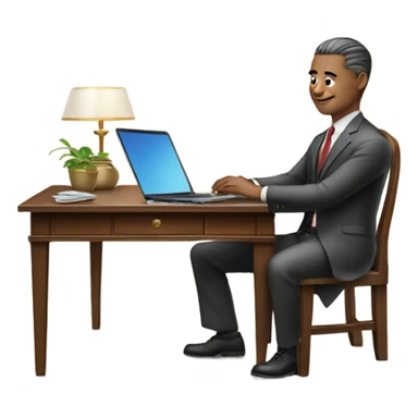 Rich man working setting on a chair and near the table with laptop he is Chinese  sticker
