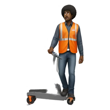 sad Black Male with Small Afro from Home Depot wearing orange pro loader vest pushing orange home depot carts sticker