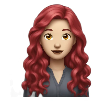 woman with long ruby hair and white skin sticker