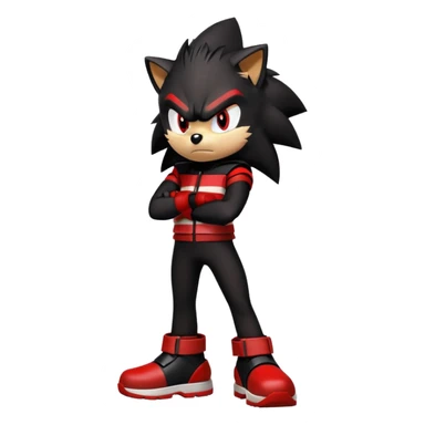 Angry Shadow the Hedgehog with black fur, red stripes, hover shoes, and arms crossed sticker