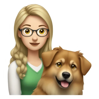 Brown light hair woman aux Green eyes with glasses Green eyes and White eurasier dog  sticker