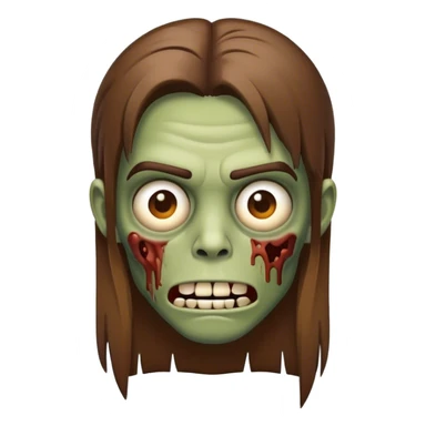 faça o emoji da zumbi de cabelo castanho liso e longo sticker