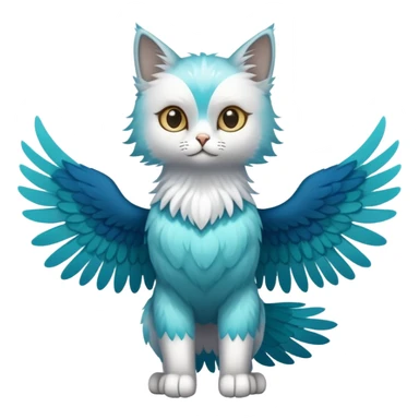 ￼A standing, slender cat with light blue and teal fur, and eagle wings sticker