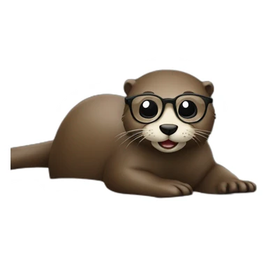 otter with eyeglasses leaning against a pillow using a macbook sticker