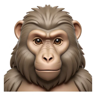 Cinematic Realistic Noble Baboon Portrait Emoji, Poised and commanding, with a robust, muscular build and a richly textured face marked by prominent brows, a powerful jawline, and deep, soulful eyes rendered in natural earthy tones, high shine, intelligent and bold, styled with an air of wild majesty, focused and attentive, soft glowing outline, capturing the essence of a watchful and confident baboon that exudes raw, regal power! sticker