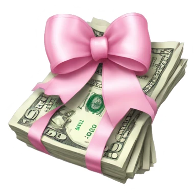 A bunch of dollars, tied with pastel pink bow sticker