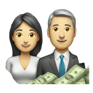Woman and man with a lot of money from stock market sticker