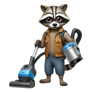 a raccoon with a vacuum cleaner in his hands sticker
