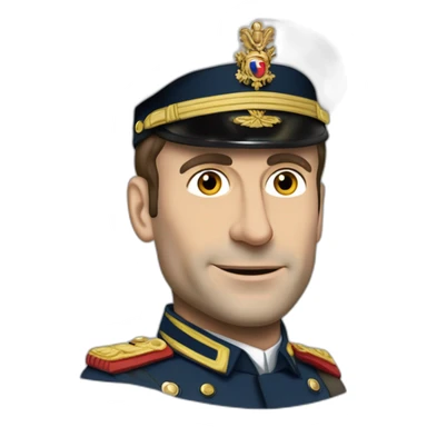 Emmanuel Macron dictateur en tenue militaire avec un aire sérieux sticker