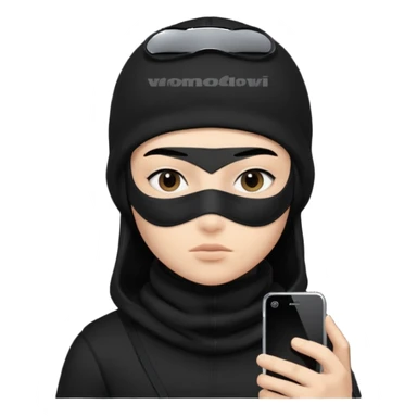 Junge mit Sturmhaube handy in der hand komplett schwarzes outfit und augenbraun gut sticker