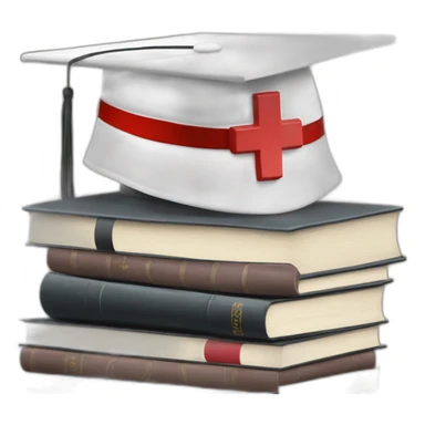White Student cap with red medical cross On a stack of books sticker