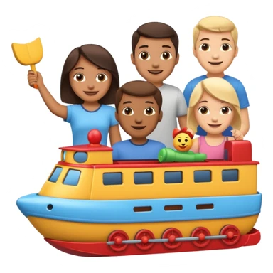 emoji with friends holding cool stufff like boats and trains sticker