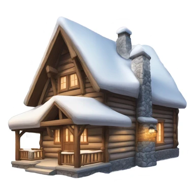 the outside of a cute rustic ski house in the snowy mountains  sticker