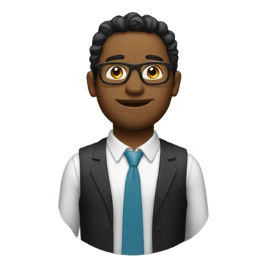 homem moreninho, óculos, cabelo baixo, terno preto. sticker