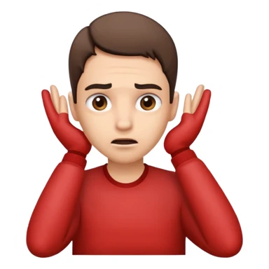 Person leaning forward with one hand behind their ear, eyebrows raised, confused face, as if saying "What? sticker