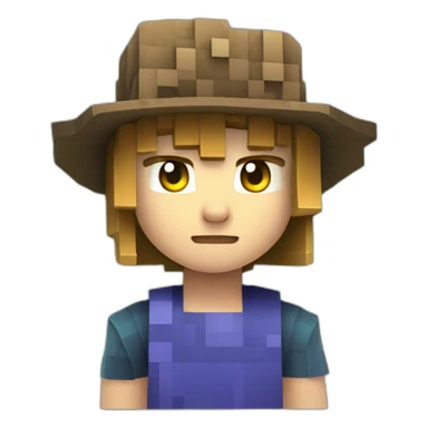 young boy in a Minecraft Creeper hat with neck-length shaggy light brown hair sticker
