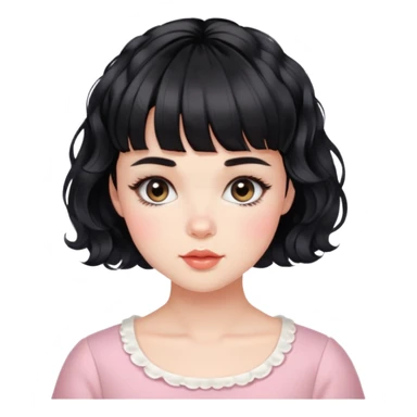 Gorgeous french woman short french haircut wavy hair baby bangs black hair Amelie Beautiful Blushing Petite Girl with beautiful hair aesthetic sticker
