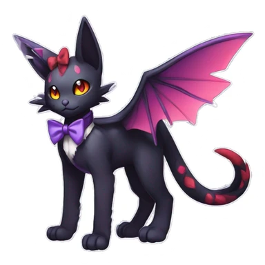  kawaii edgy black purple red ethereal fantasy beautiful elegant nargacuga-Noivern-cat-Fakemon collar harness bow tie and bracers full body sticker