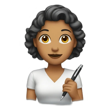 woman holding pen sticker