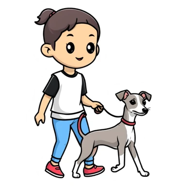 Asian girl walking an all grey Italian greyhound sticker