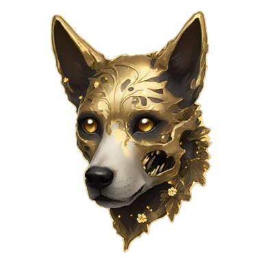 iridescent kintsugi fluffy zombie black brown gold dog fox head zombie skeleton gold mechanical nebula galaxy stars colorful flowers fairy lights vintage zombie sticker