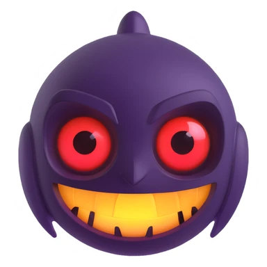Make this scary futuristic 3D emoji even scarier by adding sharper teeth, more intense glowing eyes, and a more menacing expression. Remove the background. sticker