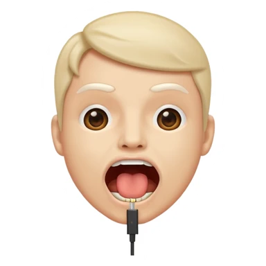 Mouth open wide with audio cable stuffed inside. sticker