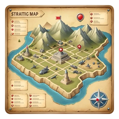 strategic military map with military objects sticker
