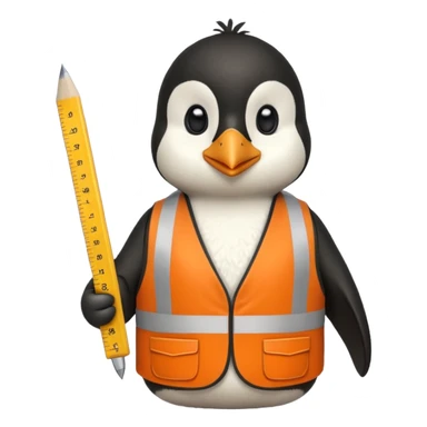 worker penguin wearing orange west holding a ruler sticker