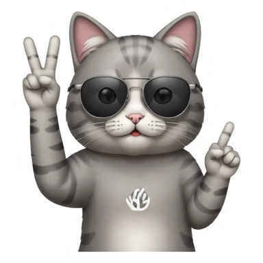 a cat wearing sunglasses a saying peace out on his head there would be written peace out and he will do the pose for peace out sticker