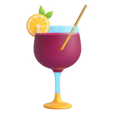 3D emoji style cocktail glass with burgundy drink and a gold leaf garnish sticker
