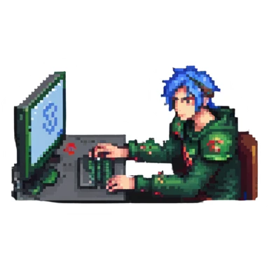 person at computer playing Dota 2 intensely sticker