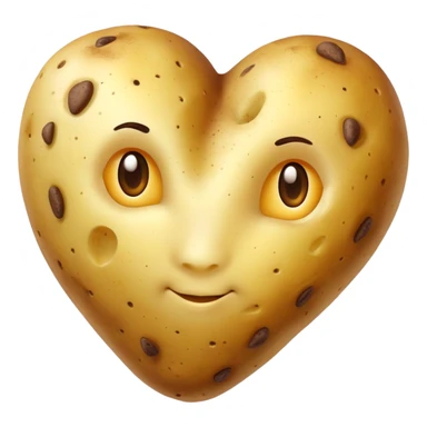 Photorealistic heart-shaped potato with golden skin and brown spots on white background. sticker