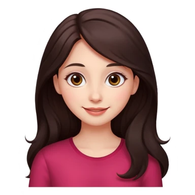 An featuring a woman with dark brown long hair, brown big eyes, light pinkish skin, red cheeks, sweet sticker