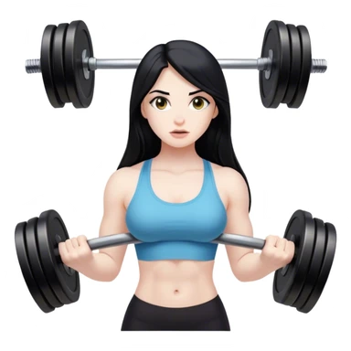 Pale girl with long black hair lifting weights sticker