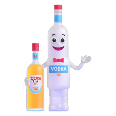 3D vodka bottle character with eyes, smile, arms and legs sticker