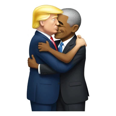 Trump hugging and holding Obama sticker