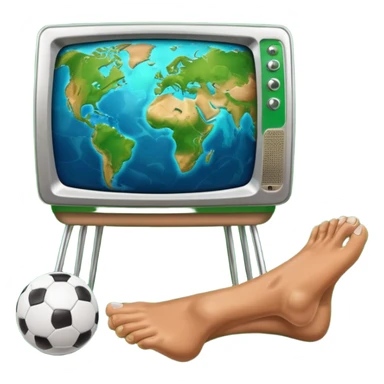TV with human feet, playing football with the Earth sticker