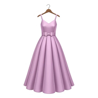 A 3D cartoon long elegant dress neatly displayed on a hanger, soft lighting, smooth fabric texture, Memoji-style rendering. sticker