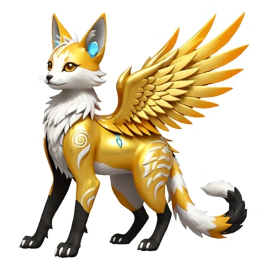 Epic complex fantasy glorious detailed futuristic divine godly angelic feathery sunny, white, albino, pastel, golden, orange glowing sparkly, realistic Fakémon-Sprigatito-Floragato-Meowscarada-Trico-Sergal-Serval-Solgaleo-Vernid-creature (full body) solarpunk, shiny sparkly with a gold laurel sticker
