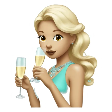 blond girl drinking champagne in a mini tiffany blue dress sticker
