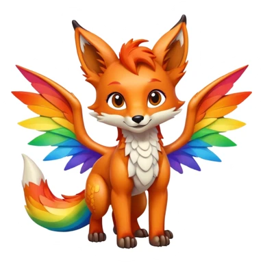 Cartoon Fox dragon hybrid with wings face front full body rainbow colored sticker